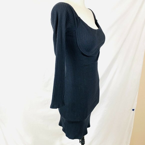 Fashionnova Black Dress Size Large Ribbed Knit Long Sleeve Off Shoulder - Picture 7 of 12
